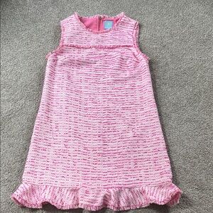 CeCe Bright Bold Pink Purple “Tweed” Fringed Ruffle-Hem Shift sz4 Gold Zipper